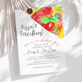 Avslappnad Pizza Party Baby Shower Slice Watercolo Inbjudningar