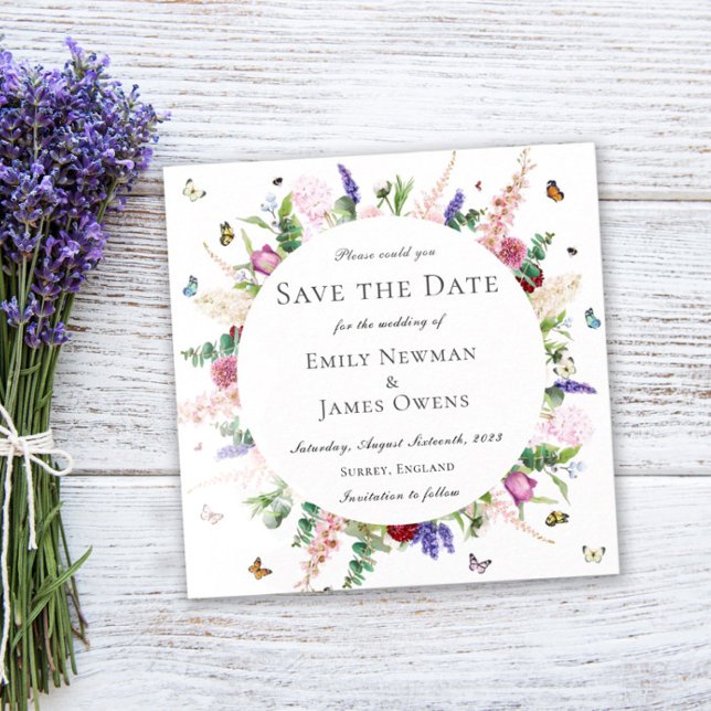 Avslappnad Rosa Lila Blommigt Butterfly Spara datu Inbjudningar (Skapare uppladdad)