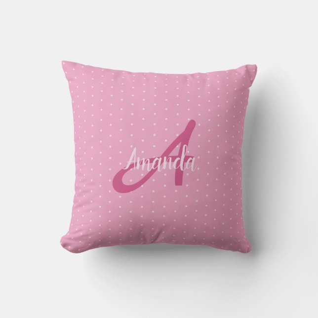 Avslappnad Rosa Tiny Dots Monogram  Kudde (Framsida)