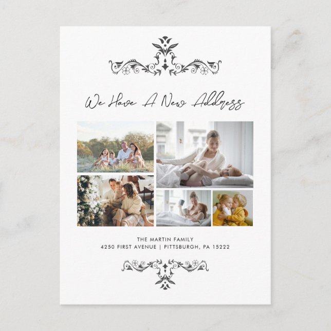 Avslappnad Script 5 Photos Ornate Flytta Announcem Vykort (Framsida)
