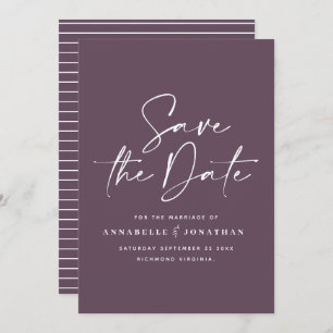 Avslappnad script lila typography bröllop spara datumet