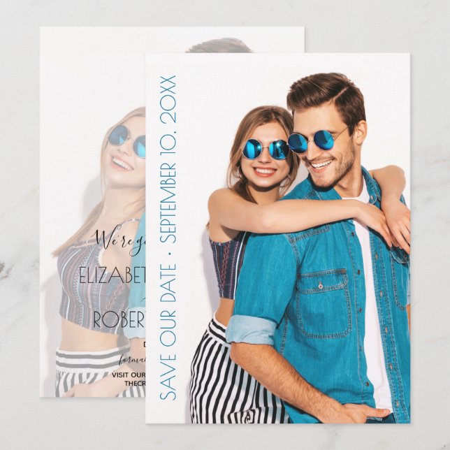 Avslappnad Script Photo Bröllop spara datum Datumet (Fram/baksida)