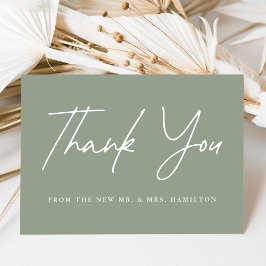 Avslappnad Script Sage Grönt Bröllop Tack Kort