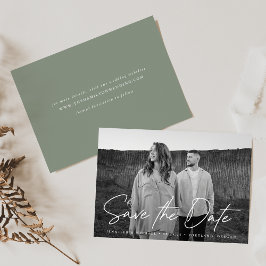 Avslappnad Script Sage Grönt Photo Spara Datumet