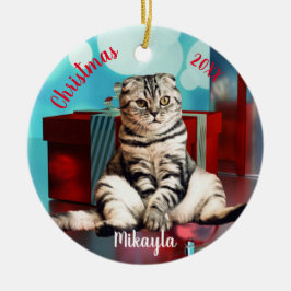 Avslappnad skotsk veckat katt jul julgransprydnad keramik