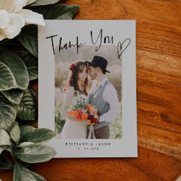 Avslappnad skript med Heart Bröllop Photo Tack Kort