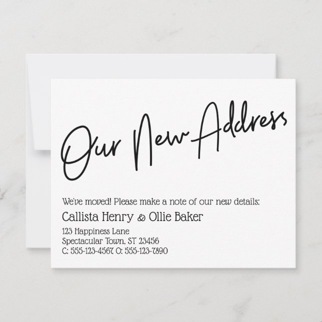 Avslappnad vårt Nya adress svartvitt Anteckningskort (Framsida)