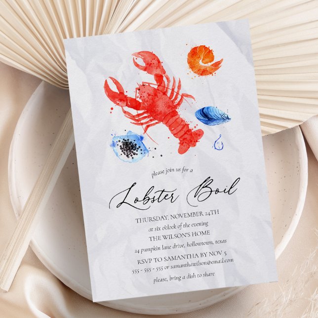 Avslappnad Watercolor Lobster Boil Party Inbjudningar (Skapare uppladdad)
