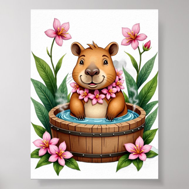 Avslappnande Kapybara Varmbad Mysig Spa Dag Tropis Poster (Framsidan)