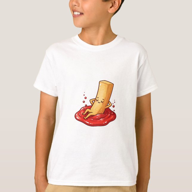 Avslappnande pommes frites ketchup spa dag barn t shirt (Framsida)