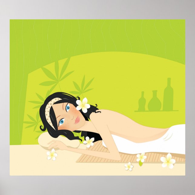Avslappnande Zen Spa Kvinna Tropisk Välbefinnande Poster (Framsidan)