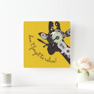 Avslappning Gul Funky Rolig Giraff Fyrkantig Klocka