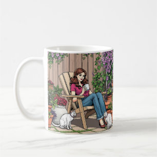 Avslappningsdag Kvinnor med kaffe, katter och vä Kaffemugg