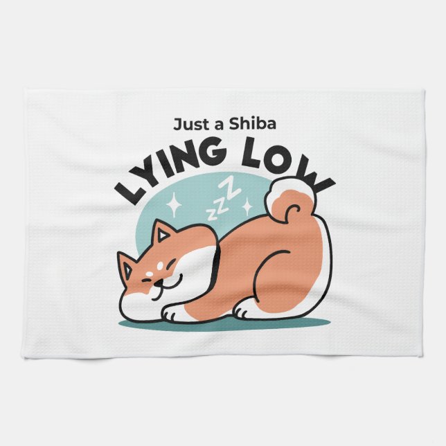Avslaxade Shiba Inu Art: Bara ett Shiba Ljuger låg Kökshandduk (Horisontell)