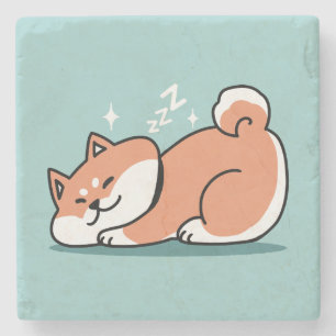 Avslaxade Shiba Inu Art: Bara ett Shiba Ljuger låg Stenunderlägg