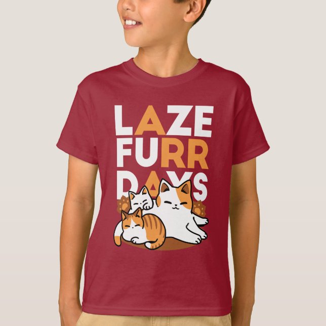 Avslöjande kattkonst - "Laze Furr Days" för kattlo T Shirt (Framsida)