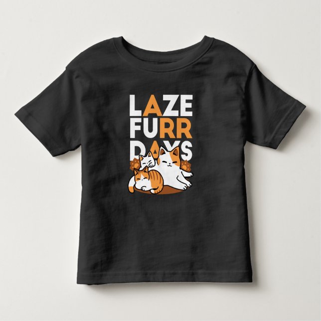 Avslöjande kattkonst - "Laze Furr Days" för kattlo T Shirt (Framsida)