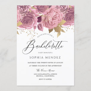 Avslöjande  Rosa Blommigt Guld Bachelorette Party Inbjudningar