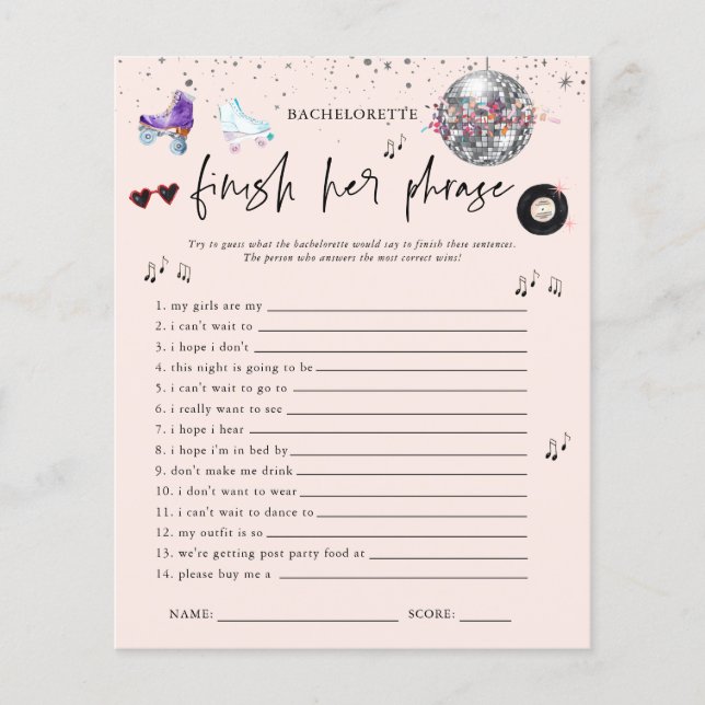 Avsluta frasen Roller Skating Bachelorette-spelet (Framsida)