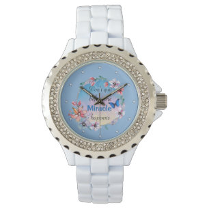 Avsluta inte innan Miracle händer Blå Blommigt Armbandsur