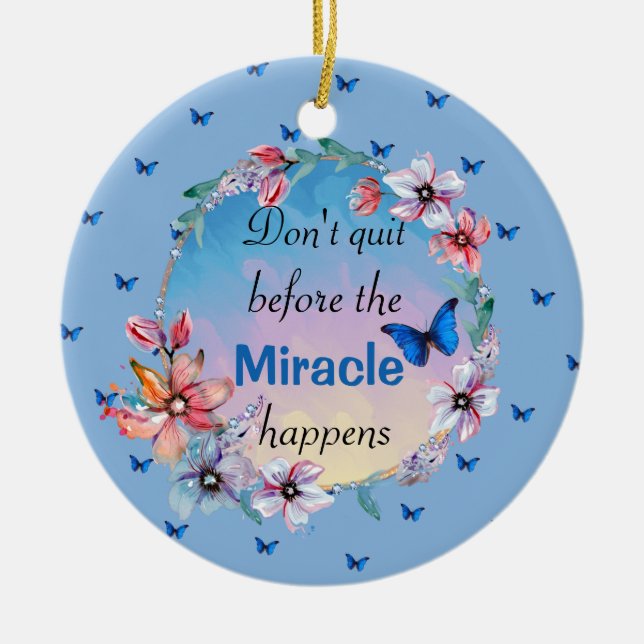 Avsluta inte innan Miracle händer | Blå Blommigt Julgransprydnad Keramik (Framsidan)