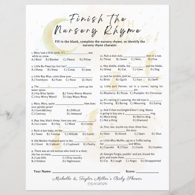 Avsluta matchen Nursery Rhyme Baby Shower (Framsida)