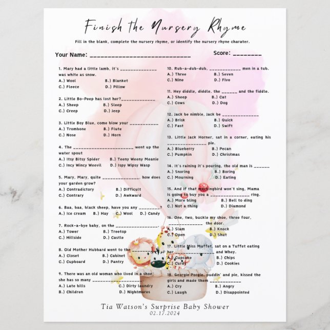 Avsluta Nursery Rhyme Game Rosa Baby djur (Framsida)