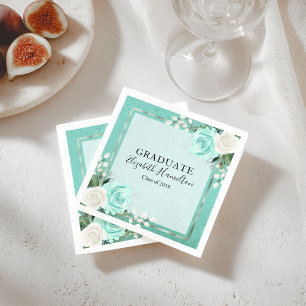 Avslutande turkos och silverfolie Chic floralexame Pappersservett