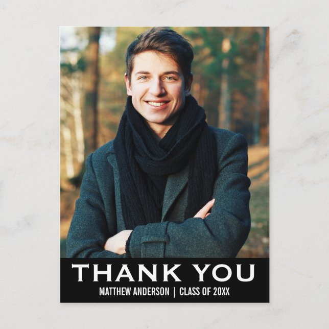 Avslutning tack modernt fotokort BW Vykort (Framsida)