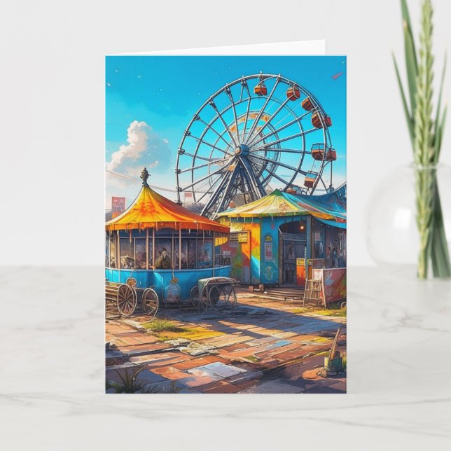 Avstående karnival Tomt Ferris Wheel och Rides Kort (Framsida)