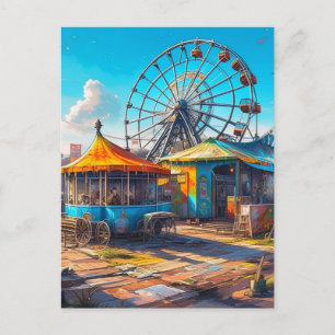 Avstående karnival Tomt Ferris Wheel och Rides Vykort