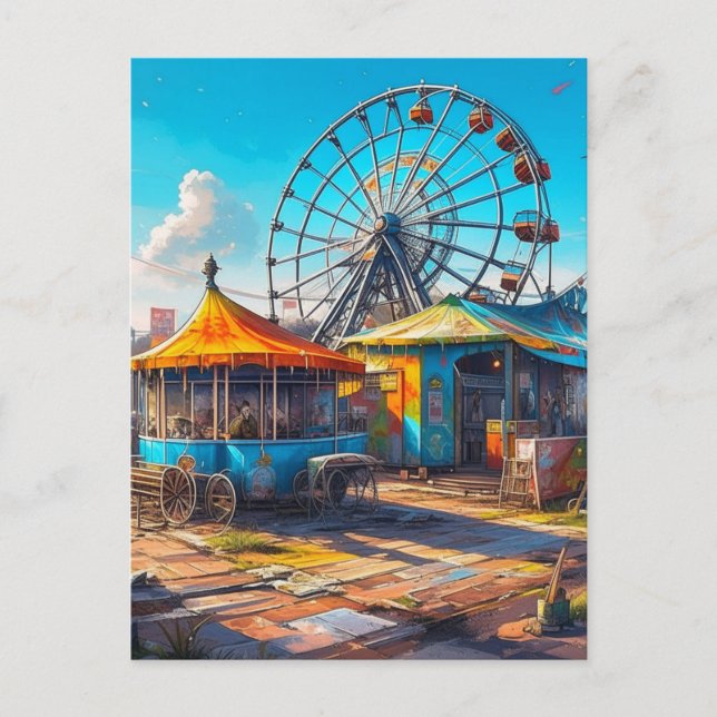 Avstående karnival Tomt Ferris Wheel och Rides Vykort (Framsida)
