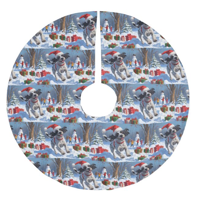 Avstämd stolpe i julhatt i Snö Julgransmatta Borstad Polyester (Framsidan)