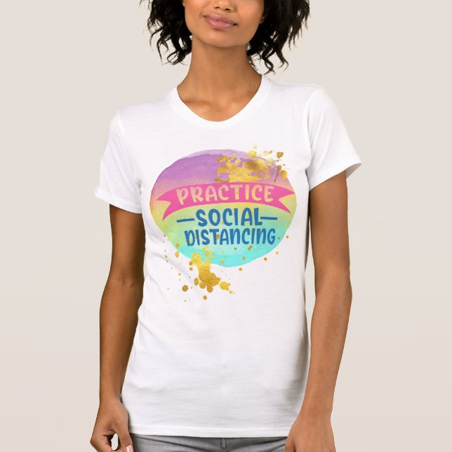Avstånd social - Vattenfärgsfärgsfärgsfärgruta - G T Shirt (Framsida)