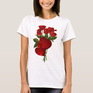 Avsvävande Röd ros och hjärtan T-shirt