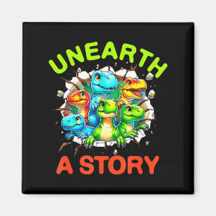 Avtäcka en berättelse dinosauriebibliotek sommarlä magnet