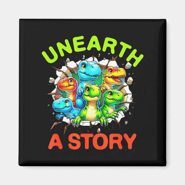Avtäcka en berättelse dinosauriebibliotek sommarlä magnet (Framsidan)