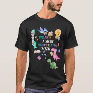 Avtäcka en berättelse dinosauriebok 2026 sommarläs t shirt