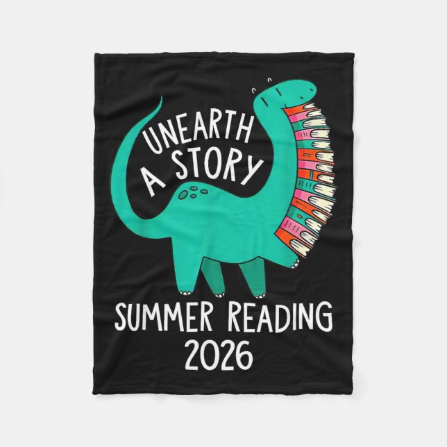 Avtäcka en berättelse sommarläsning 2026 dinosauri fleecefilt (Framsidan)