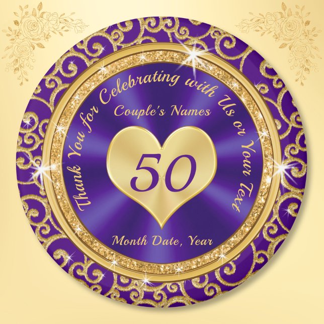 Avundande Lila Guld 50-årsjubileum Party favors Magnet (50 year anniversary party favors. Golden wedding anniversary ideas for parents. Purple Gold Favors.)