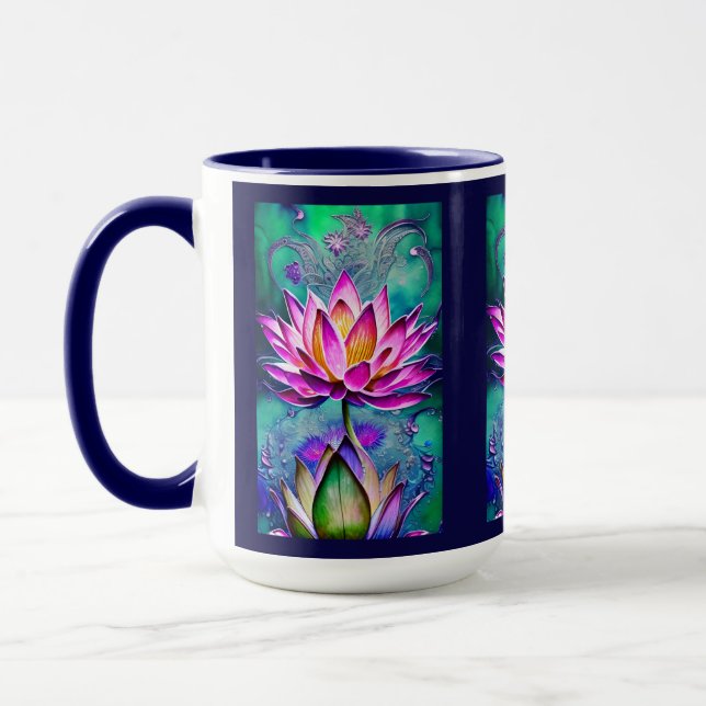 Avundande Rosa Lotus Flower Porträtt Mugg (Vänster)