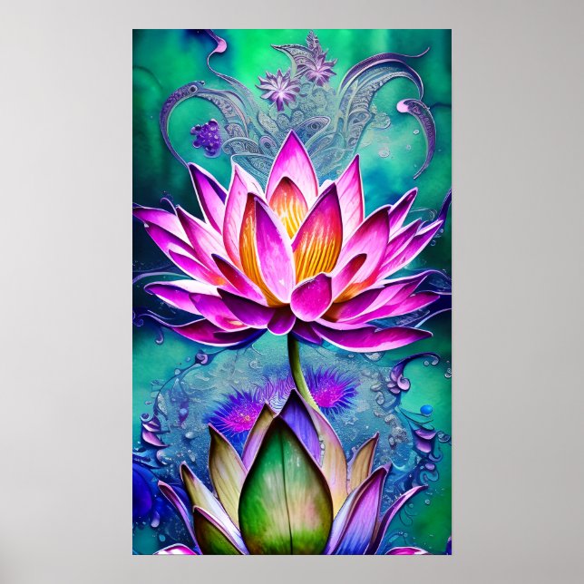 Avundande Rosa Lotus Flower Porträtt Poster (Framsidan)