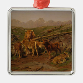 Avvänjning av kalvar (uppfödning av nötkreatur på  julgransprydnad metall