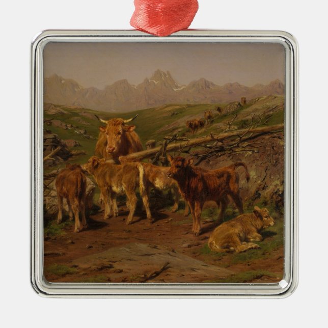 Avvänjning av kalvar (uppfödning av nötkreatur på  julgransprydnad metall (Framsidan)