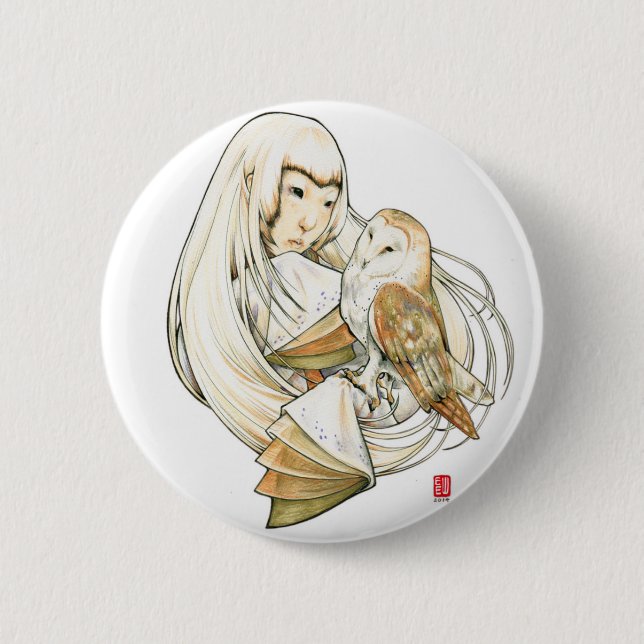 "Avvärjer ugglahjärta" Erica design klämmer fast Knapp (Framsida)