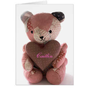AVVECKLAD nalle med calicohjärta Caitlin OBS Kort