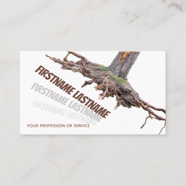 Avveckling av roten från träd och utgrävning av tr visitkort (Framsida)