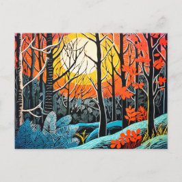 Avverkning i en avverkande vinter i Linocut-skogen Helg Vykort