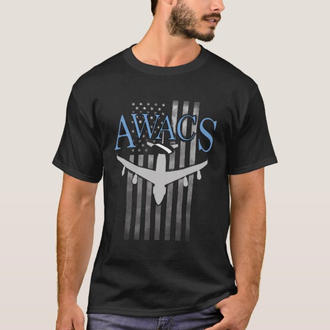 Awacs på inmatade amerikanska Flagga T Shirt (Framsida)