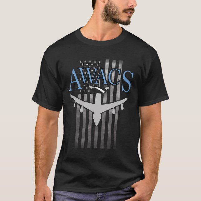 Awacs på inmatade amerikanska Flagga T Shirt (Framsida)